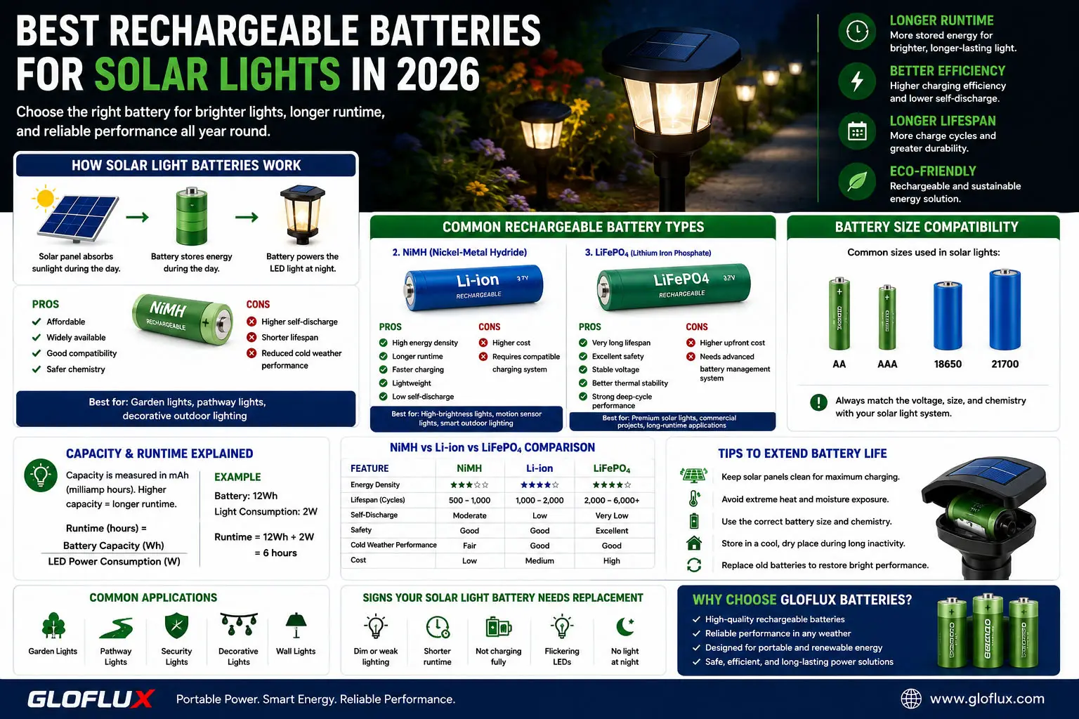Baterías recargables para luces solares
