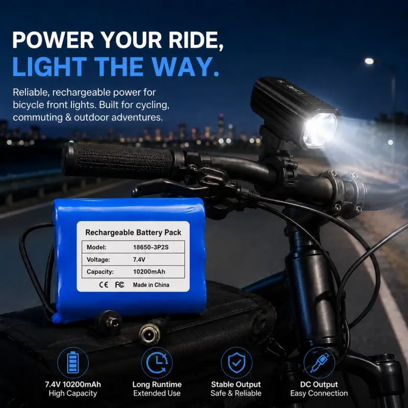 Paquete de baterías de litio 18650 de alta capacidad con conectores de corriente continua para luces de ciclismo